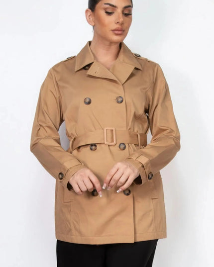 Double-breasted Notch Belted Coat - ShopEasier