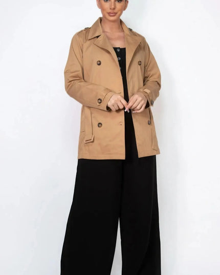 Double-breasted Notch Belted Coat - ShopEasier