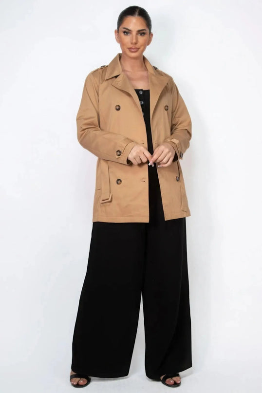 Double-breasted Notch Belted Coat - ShopEasier