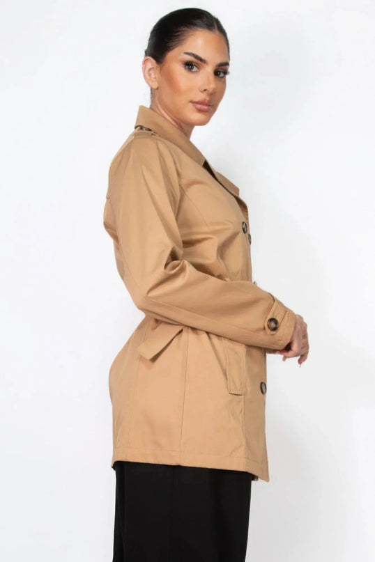 Double-breasted Notch Belted Coat - ShopEasier