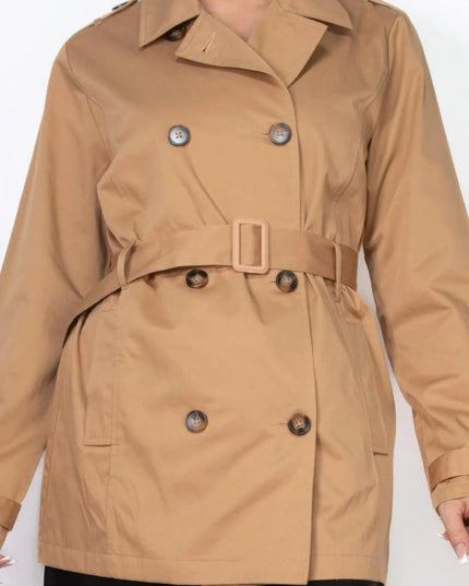 Double-breasted Notch Belted Coat - ShopEasier