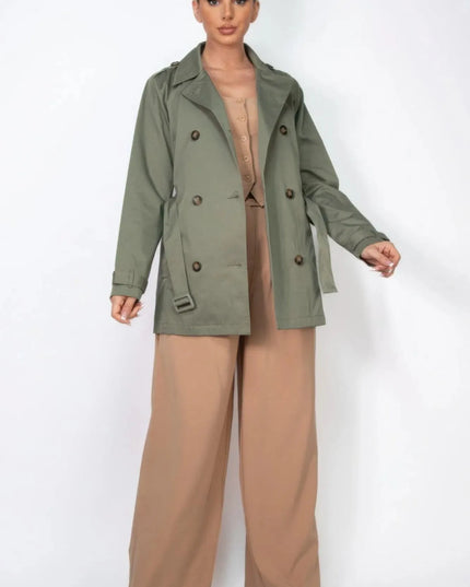 Double-breasted Notch Belted Coat - ShopEasier