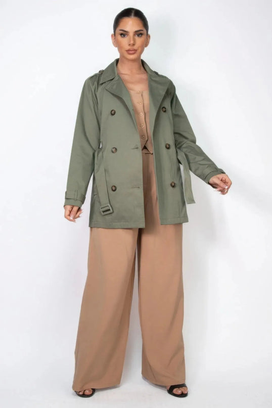 Double-breasted Notch Belted Coat - ShopEasier