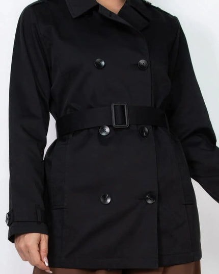 Double-breasted Notch Belted Coat - ShopEasier