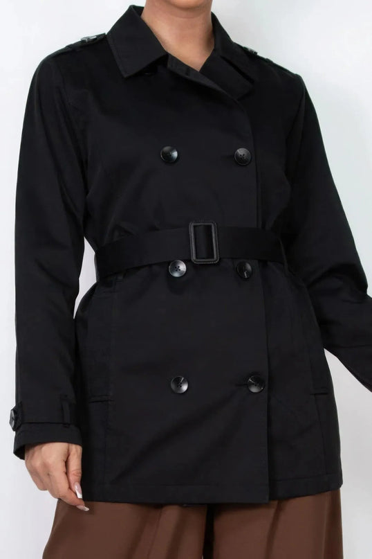 Double-breasted Notch Belted Coat - ShopEasier