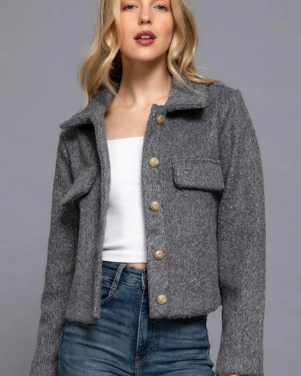 Long Slv Teddy Fleece Short Jacket - ShopEasier