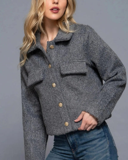 Long Slv Teddy Fleece Short Jacket - ShopEasier