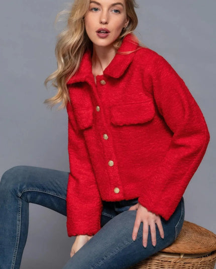 Long Slv Teddy Fleece Short Jacket - ShopEasier