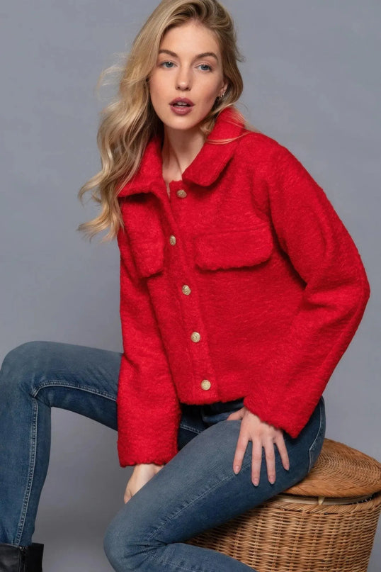 Long Slv Teddy Fleece Short Jacket - ShopEasier