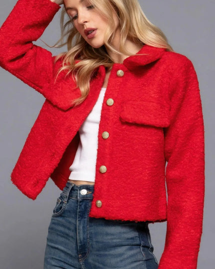 Long Slv Teddy Fleece Short Jacket - ShopEasier