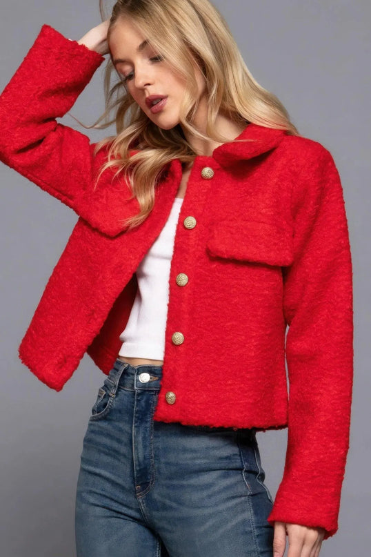 Long Slv Teddy Fleece Short Jacket - ShopEasier