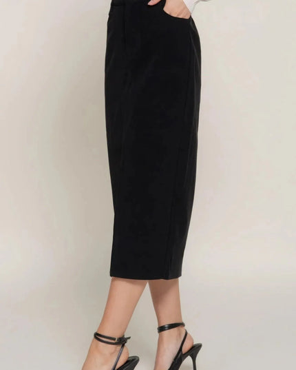 Front Open Slit Corduroy Midi Skirt - ShopEasier