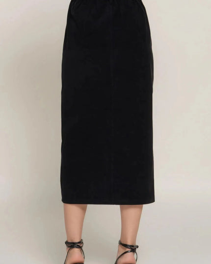 Front Open Slit Corduroy Midi Skirt - ShopEasier