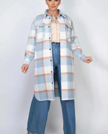 Plaid Buttoned Shacket Coat - ShopEasier