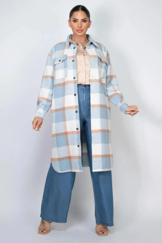 Plaid Buttoned Shacket Coat - ShopEasier