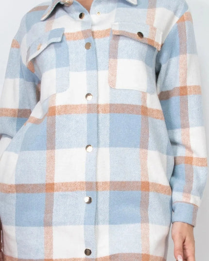 Plaid Buttoned Shacket Coat - ShopEasier