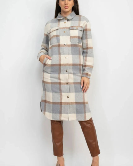 Plaid Buttoned Shacket Coat - ShopEasier