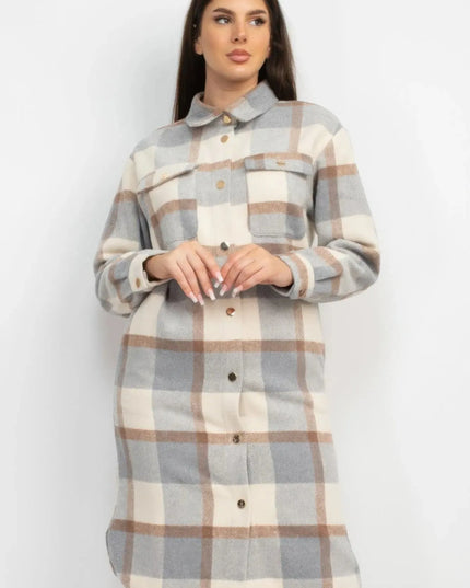 Plaid Buttoned Shacket Coat - ShopEasier