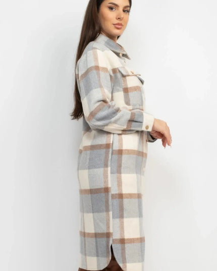 Plaid Buttoned Shacket Coat - ShopEasier