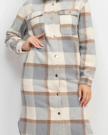 Plaid Buttoned Shacket Coat - ShopEasier