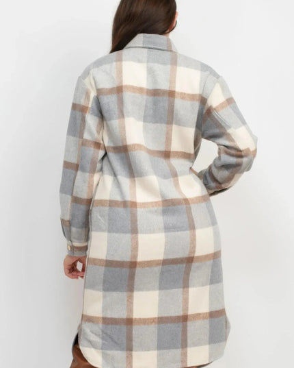 Plaid Buttoned Shacket Coat - ShopEasier