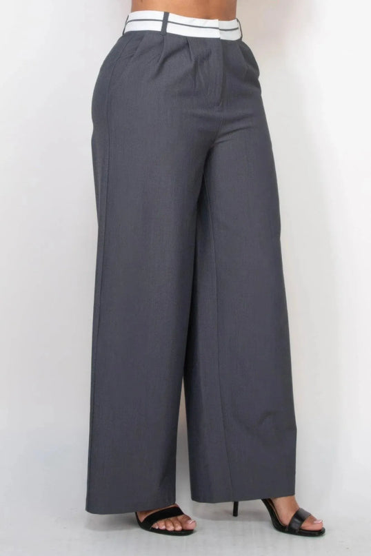 Pleated Double Waistband Pants - ShopEasier