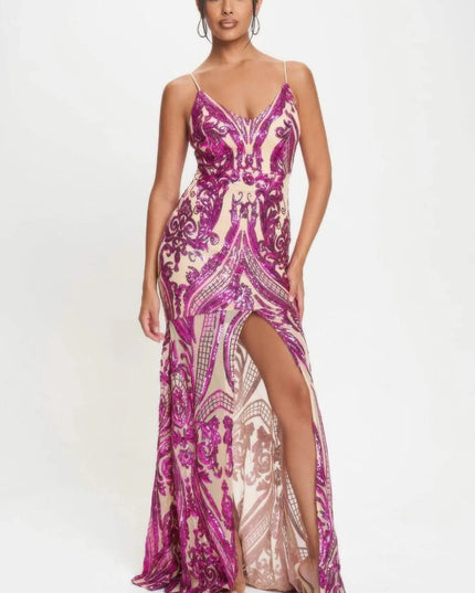 Spaghetti Strap Art Deco Sequins Maxi Dress - ShopEasier