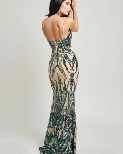 Spaghetti Strap Art Deco Sequins Maxi Dress - ShopEasier