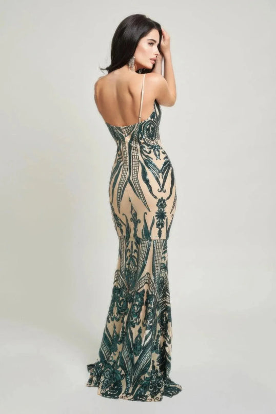 Spaghetti Strap Art Deco Sequins Maxi Dress - ShopEasier