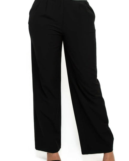 High-rise wide elastic contrast waist pants - ShopEasier