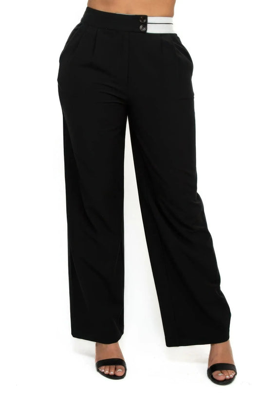 High-rise wide elastic contrast waist pants - ShopEasier