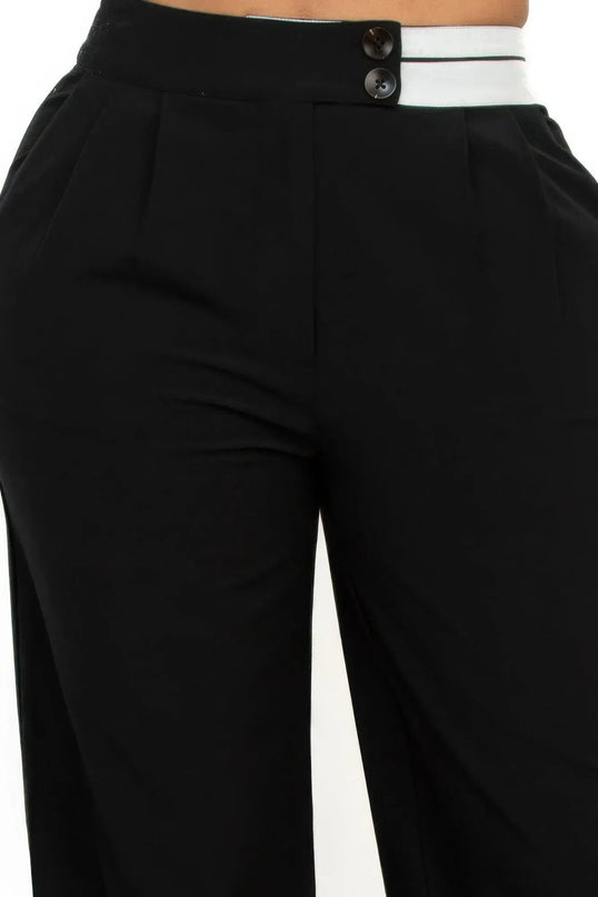 High-rise wide elastic contrast waist pants - ShopEasier