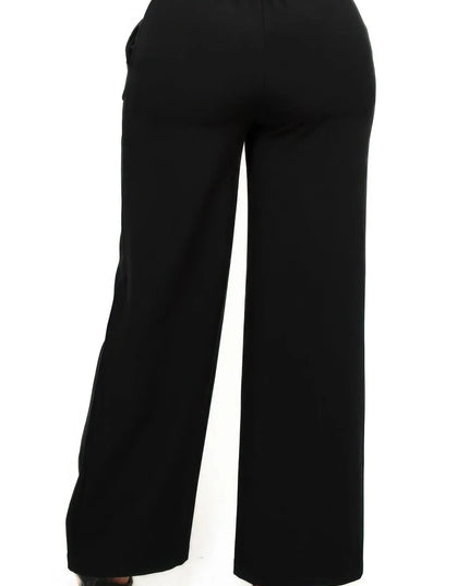 High-rise wide elastic contrast waist pants - ShopEasier