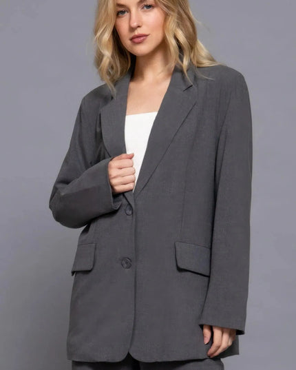 Long slv front button closure blazer - ShopEasier