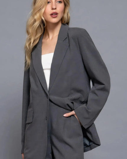 Long slv front button closure blazer - ShopEasier