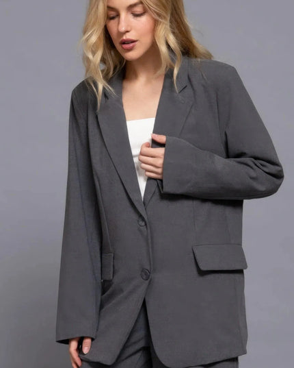 Long slv front button closure blazer - ShopEasier