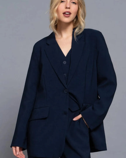 Long slv front button closure blazer - ShopEasier