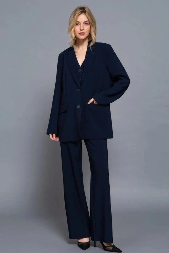 Long slv front button closure blazer - ShopEasier