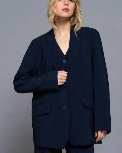 Long slv front button closure blazer - ShopEasier