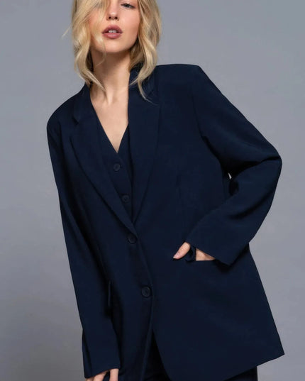 Long slv front button closure blazer - ShopEasier