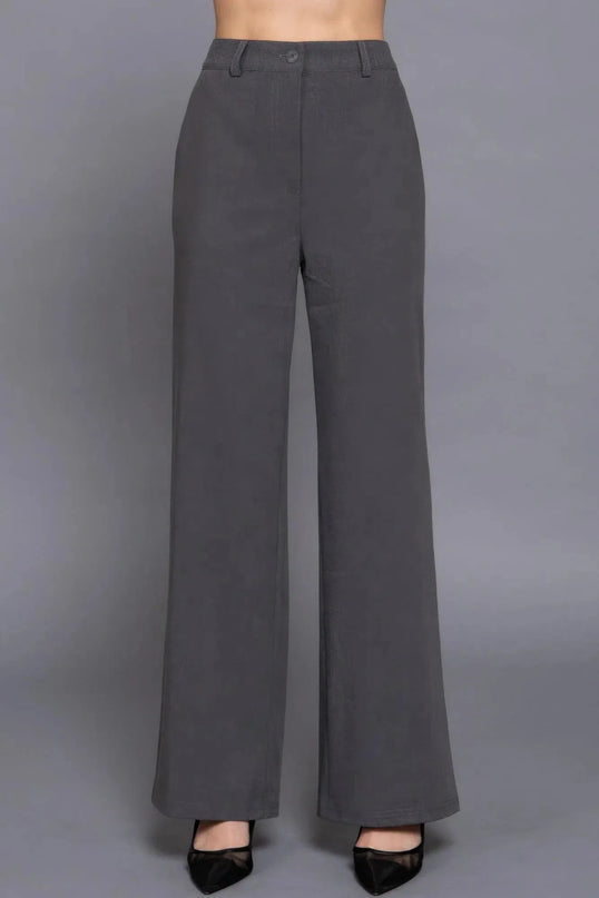 Back elastic straight woven long pants - ShopEasier