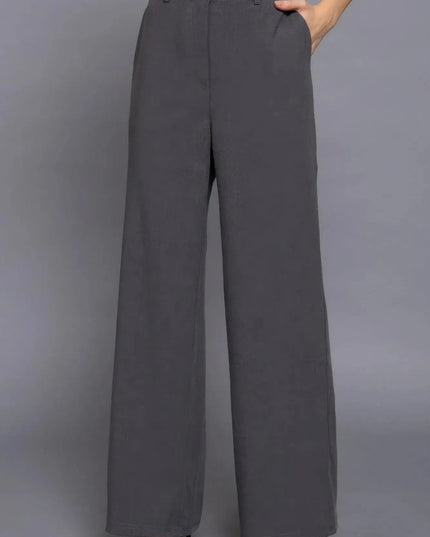 Back elastic straight woven long pants - ShopEasier