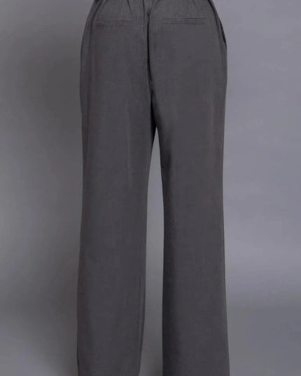 Back elastic straight woven long pants - ShopEasier