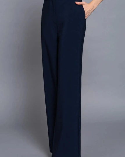 Back elastic straight woven long pants - ShopEasier