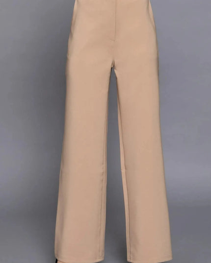 Back elastic straight woven long pants - ShopEasier