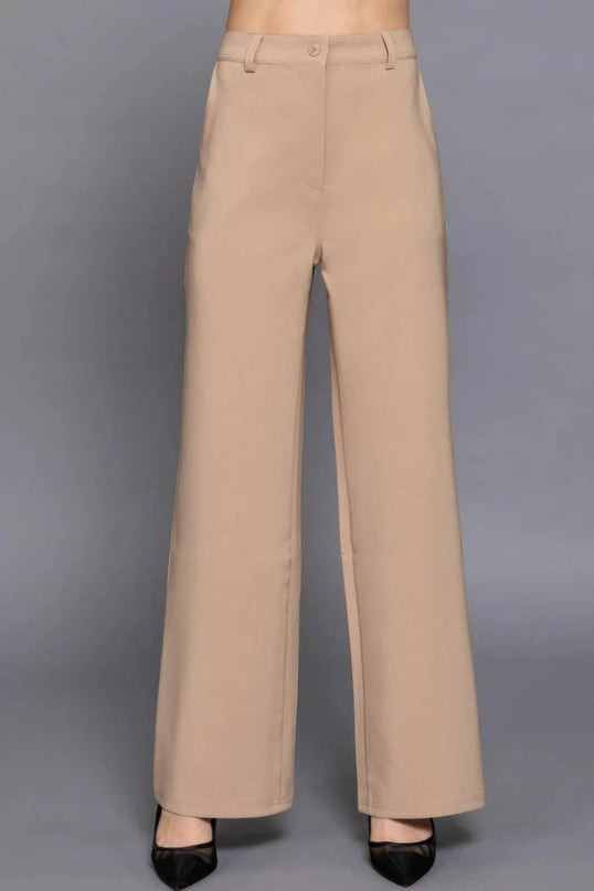 Back elastic straight woven long pants - ShopEasier