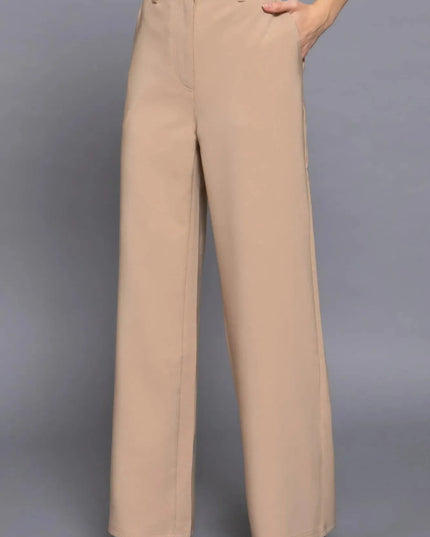 Back elastic straight woven long pants - ShopEasier