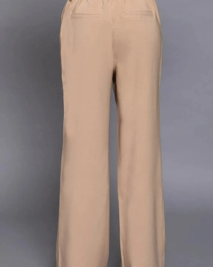 Back elastic straight woven long pants - ShopEasier