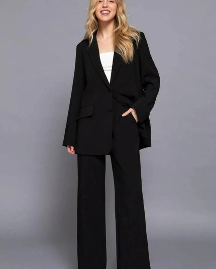 Back elastic straight woven long pants - ShopEasier