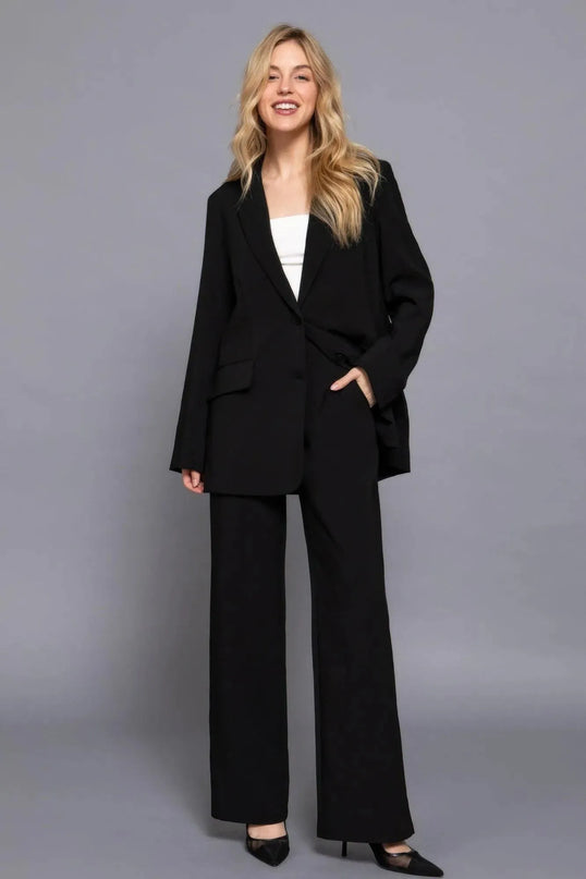 Back elastic straight woven long pants - ShopEasier